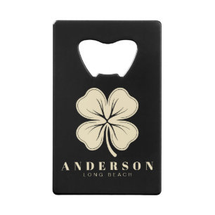 Irish Lucky Four Leaf Clover met de naam Black Kredietkaart Flessenopener