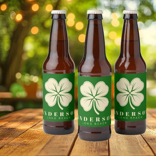 Irish Lucky Four Leaf Clover met de naam Green Bier Etiket