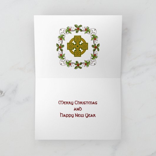 Irish National Tartan w/Celtic Cross gepersonalise Feestdagen Kaart (Binnen)