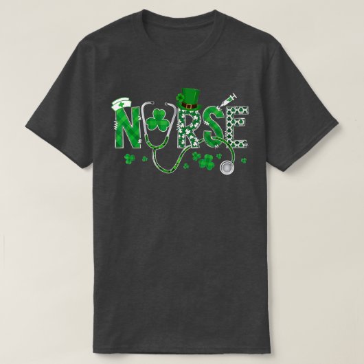 Irish Nurse St Patricks Day Shamrock Stethocsope W T-shirt (Design voorkant)