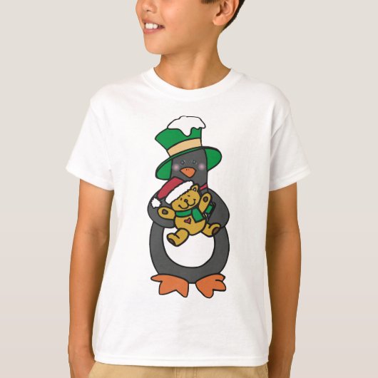 Irish Penguin Holding Christmas Teddy Bear T-shirt (Voorkant)