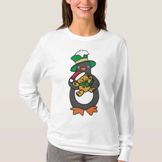 Irish Penguin Holding Christmas Teddy Bear T-shirt (Voorkant)