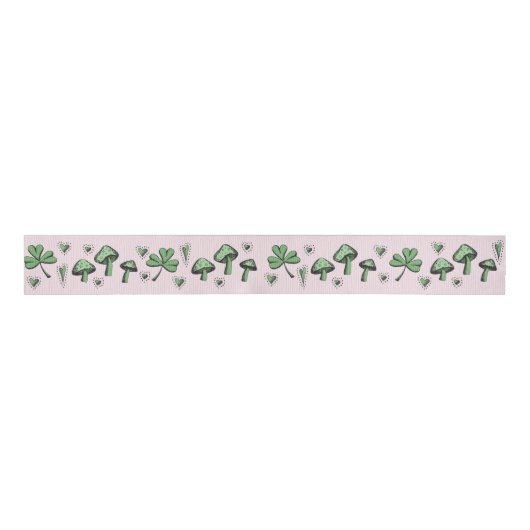 Irish Pink and Green Shamrock Heart & Mushroom 3" Grosgrain Lint (Voorkant)
