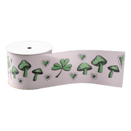 Irish Pink and Green Shamrock Heart & Mushroom 3" Grosgrain Lint