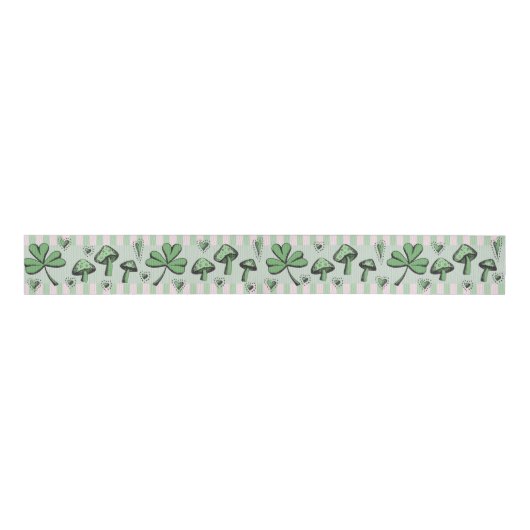 Irish Pink & Green Shamrocks Hearts & Mushrooms 3" Grosgrain Lint (Voorkant)