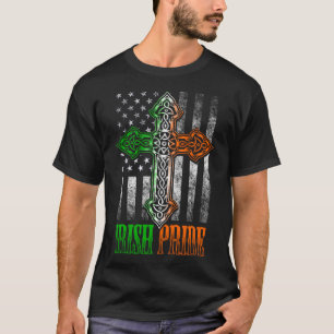 Irish Pride Celtic Cross American Flag Ireland Gru T-shirt