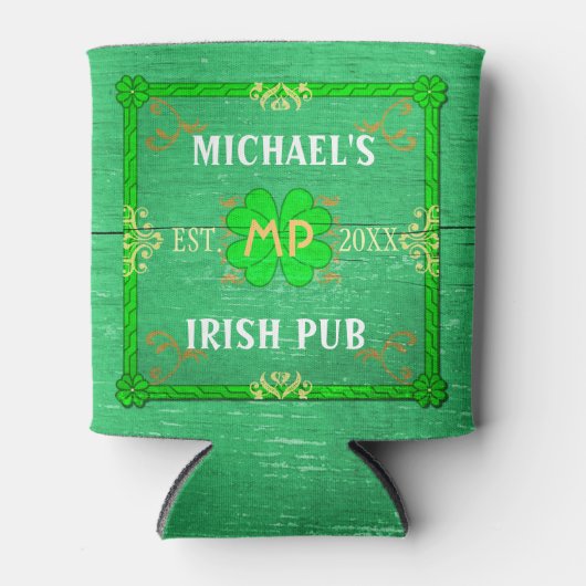 Irish Pub Custom Name Home Bar Groen St Patrick's Blikjeskoeler (Voorkant)