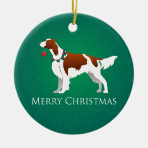 Irish Red and White Setter Merry-kerstontwerp Keramisch Ornament