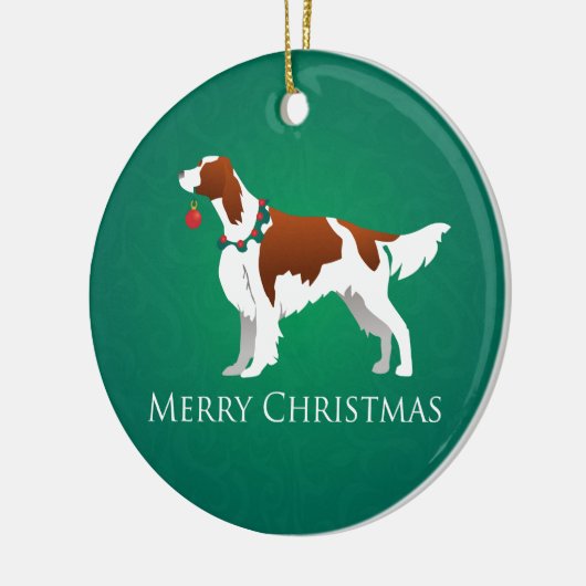 Irish Red and White Setter Merry-kerstontwerp Keramisch Ornament (Links)