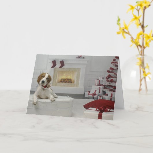 Irish Red and White Setter Puppy Holiday Card Kaart (Gele Bloem)