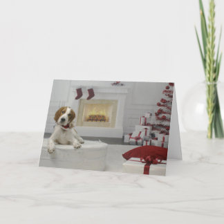 Irish Red and White Setter Puppy Holiday Card Kaart