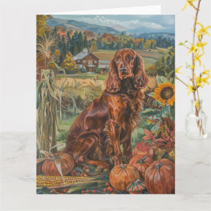 Irish Red Setter Dog Autumn Harvest Thanksgiving Kaart