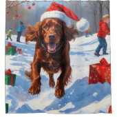 Irish Red Setter Hardloopsneeuw met kerst Pet Douchegordijn (Voorkant)