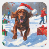 Irish Red Setter Hardloopsneeuw met kerst Pet Vierkante Sticker (Voorkant)