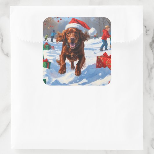 Irish Red Setter Hardloopsneeuw met kerst Pet Vierkante Sticker (Tas)