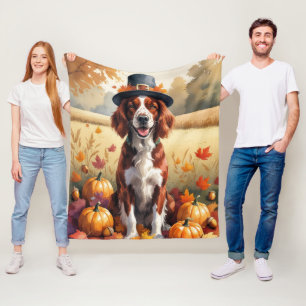 Irish Red Setter in Autumn verlaat Thanksgiving Fleece Deken