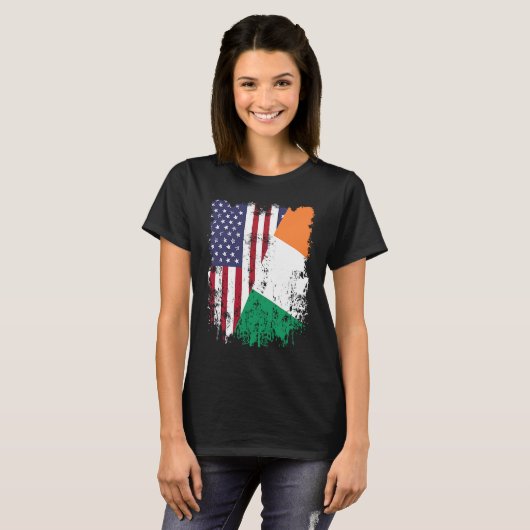 Irish Roots Half - American Flag Ierland vlag T-shirt (Voorkant volledig)