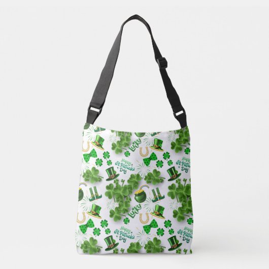 Irish Saint Patrick's Day Shamrock Green White Crossbody Tas (Voorkant)