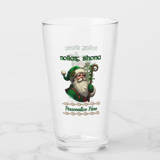 Irish Santa & Celtic Knot Kerstmis gepersonaliseer Glas (Achterkant)