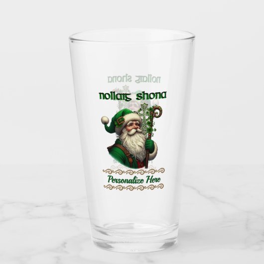 Irish Santa & Celtic Knot Kerstmis gepersonaliseer Glas (Voorkant)