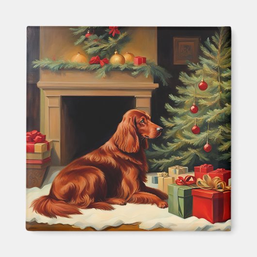 Irish Setter Christmas Magneet (Voorkant)