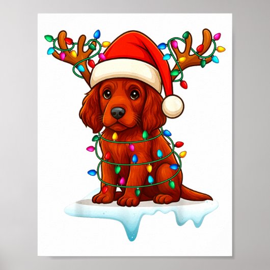 Irish Setter Christmas Santa Hat Reindeer Lights P Poster (Voorkant)