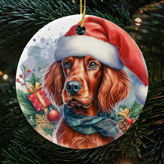 Irish Setter Dog Waterverf Kerst Keramisch Ornament