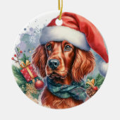 Irish Setter Dog Waterverf Kerst Keramisch Ornament (Voorkant)