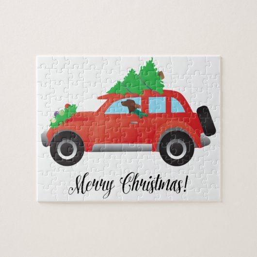 Irish Setter Driving a Car with a tree on top. Legpuzzel (Horizontaal)