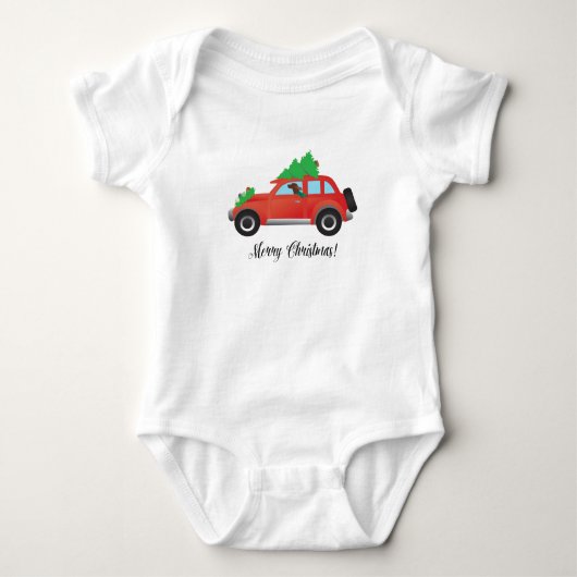 Irish Setter Driving a Car with a tree on top. Romper (Voorkant)