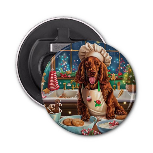 Irish Setter Holiday Baking: feestelijke kerstdage Button Flesopener (Voorkant)