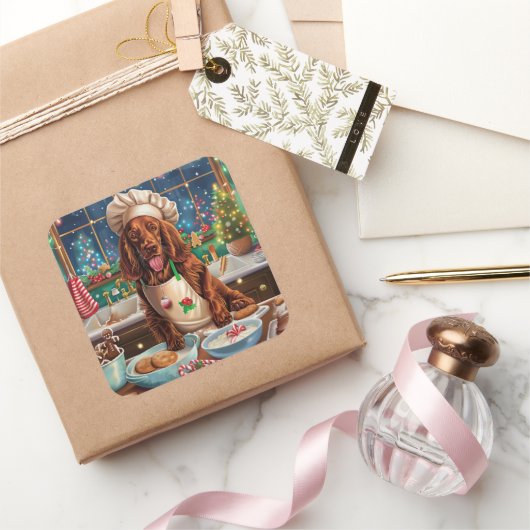 Irish Setter Holiday Baking: feestelijke kerstdage Vierkante Sticker (Geschenken)