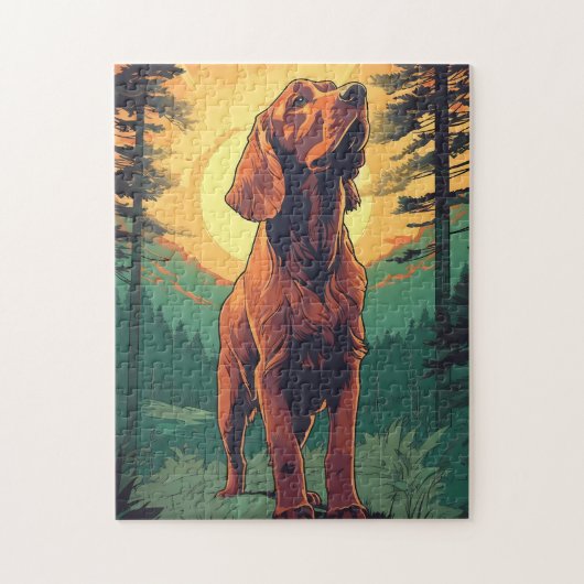 Irish-Setter in het bos tijdens zonsondergang Legpuzzel (Verticaal)