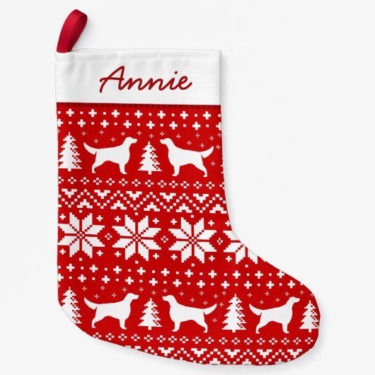 Irish Setter Silhouettes Pattern Red en White Kleine Kerstsok (Voorkant)