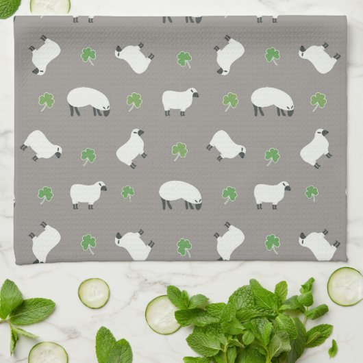 Irish Shamrock and Sheep Pattern Theedoek (Gevouwen)