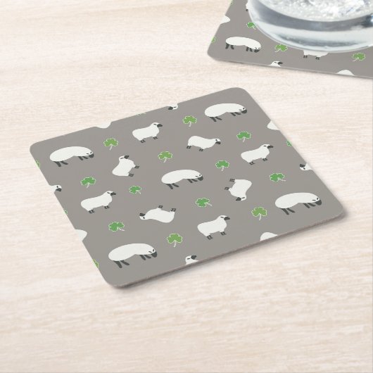 Irish Shamrock and Sheep Pattern Vierkante Kartonnen Onderzetter (Schuin)