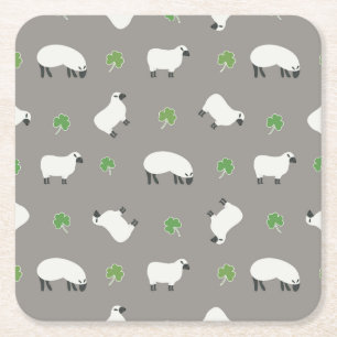 Irish Shamrock and Sheep Pattern Vierkante Kartonnen Onderzetter