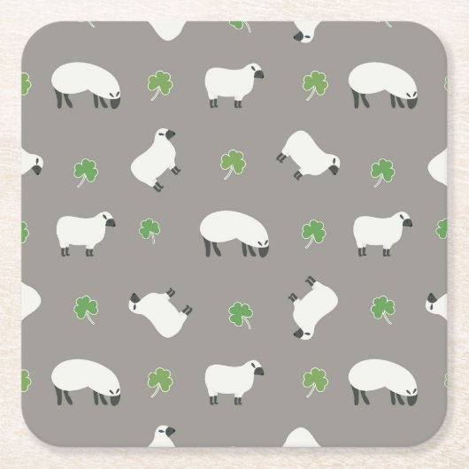 Irish Shamrock and Sheep Pattern Vierkante Kartonnen Onderzetter (Voorkant)