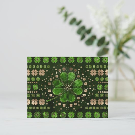 Irish Shamrock four-leaf clover Malachite and gold Briefkaart (Staand voorkant)