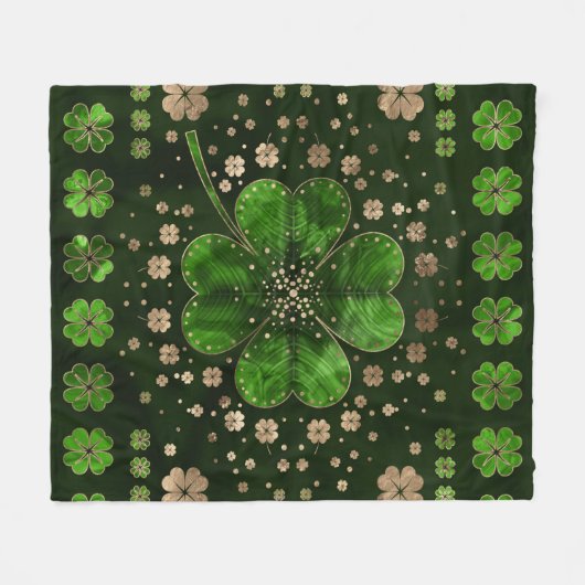 Irish Shamrock four-leaf clover Malachite and gold Fleece Deken (Voorkant (Horizontaal))