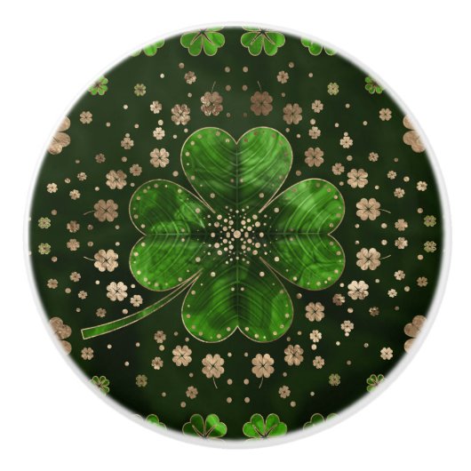 Irish Shamrock four-leaf clover Malachite and gold Keramische Knop (Voorkant)