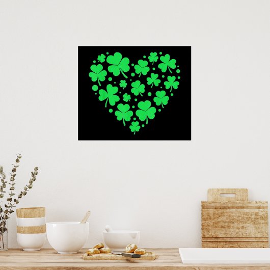 Irish Shamrock Heart Lucky Poster (Keuken)