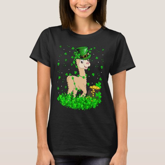 Irish Shamrock Leprechaun Alpaca St Patrick's Day T-shirt (Voorkant)