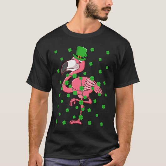 Irish Shamrock Leprechaun Flamingo Bird St Patrick T-shirt (Voorkant)