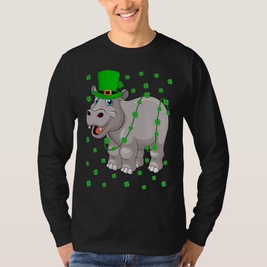 Irish Shamrock Leprechaun Hippopotamus St Patrick' T-shirt (Voorkant)