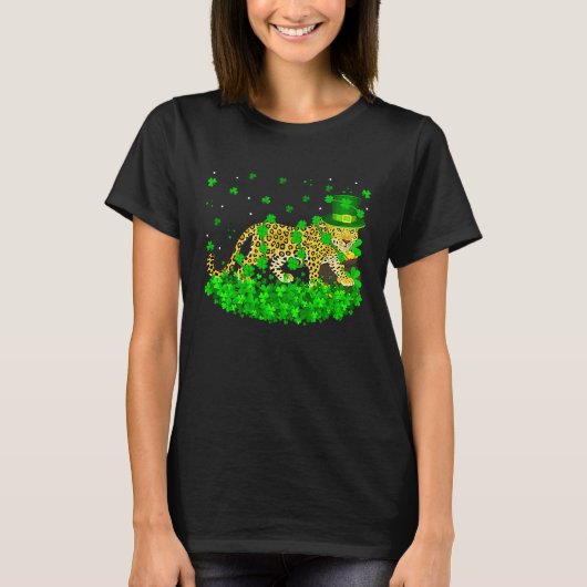 Irish Shamrock Leprechaun Leopard St Patrick's Day T-shirt (Voorkant)