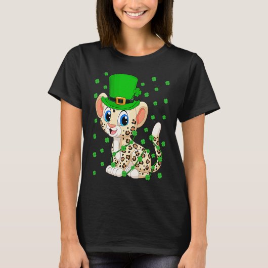Irish Shamrock Leprechaun Leopard St Patrick's Day T-shirt (Voorkant)