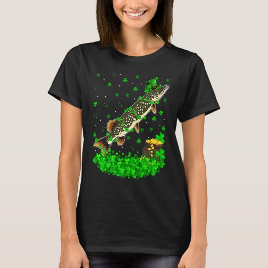 Irish Shamrock Leprechaun Pike Fish St Patrick's D T-shirt (Voorkant)