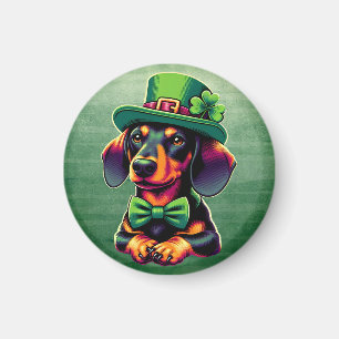 Irish Shamrock Lucky Dachshund Dog Patricks Day Magneet