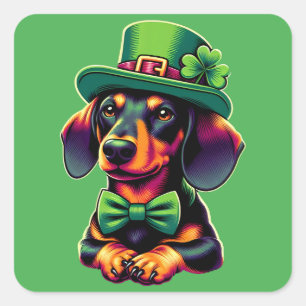 Irish Shamrock Lucky Dachshund Dog Patricks Day Vierkante Sticker